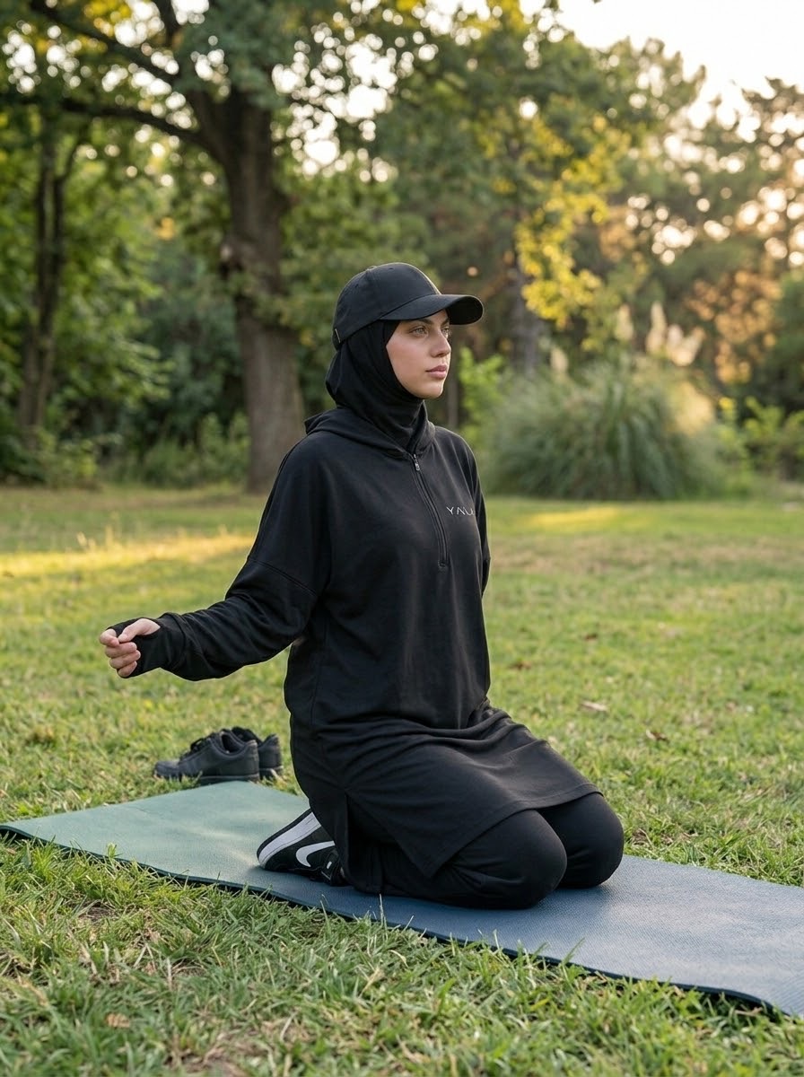 Yoga outdoors in the black YALA Set
