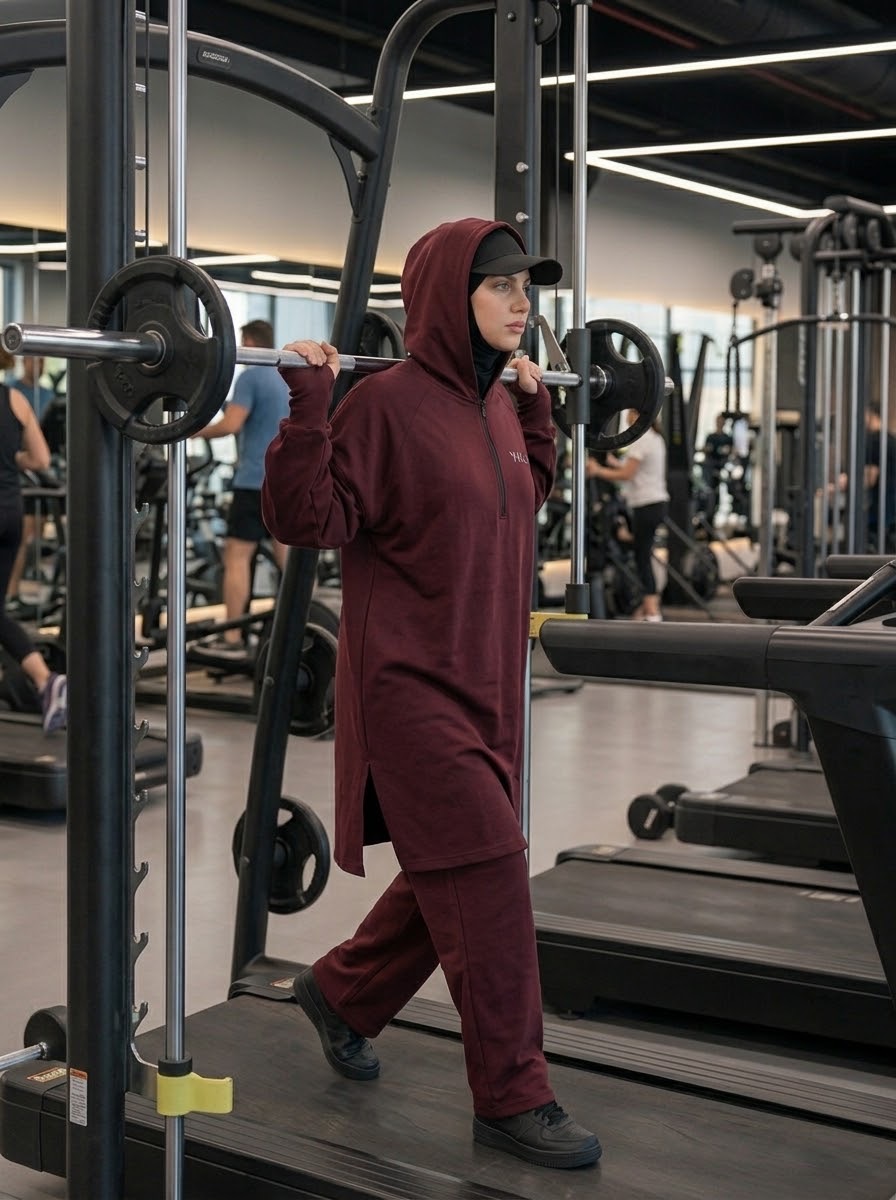 Barbell squat in the burgundy YALA Set